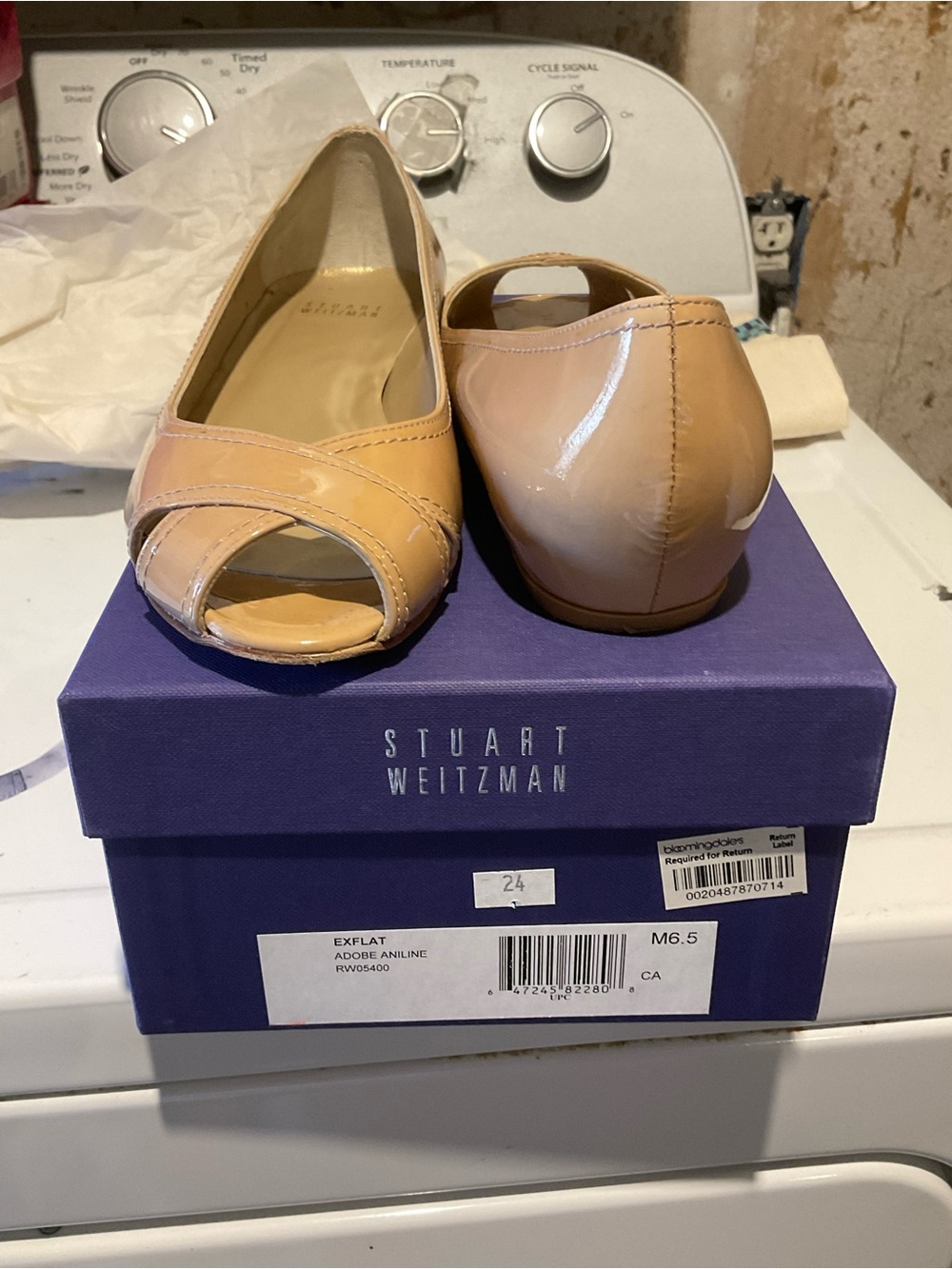 Stuart Weitzman Nude Patent Leather Peep-Toe Flats